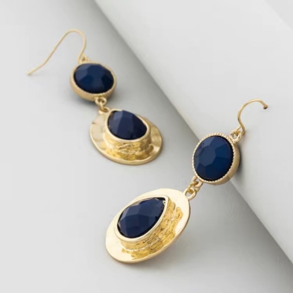 Gold and Blue Drop Earrings